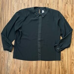 Oscar De La Renta Expressions Women’s Vintage Black Shoulder Pad Bow Neck Blouse